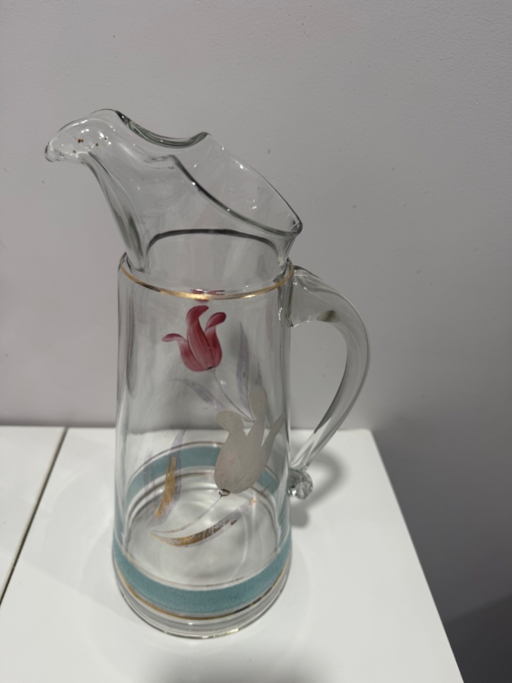 Vintage 1950s Bartlett Collins Hand Painted Tulip Ice Lip Pitcher - Pink & White - Picture 4 of 6